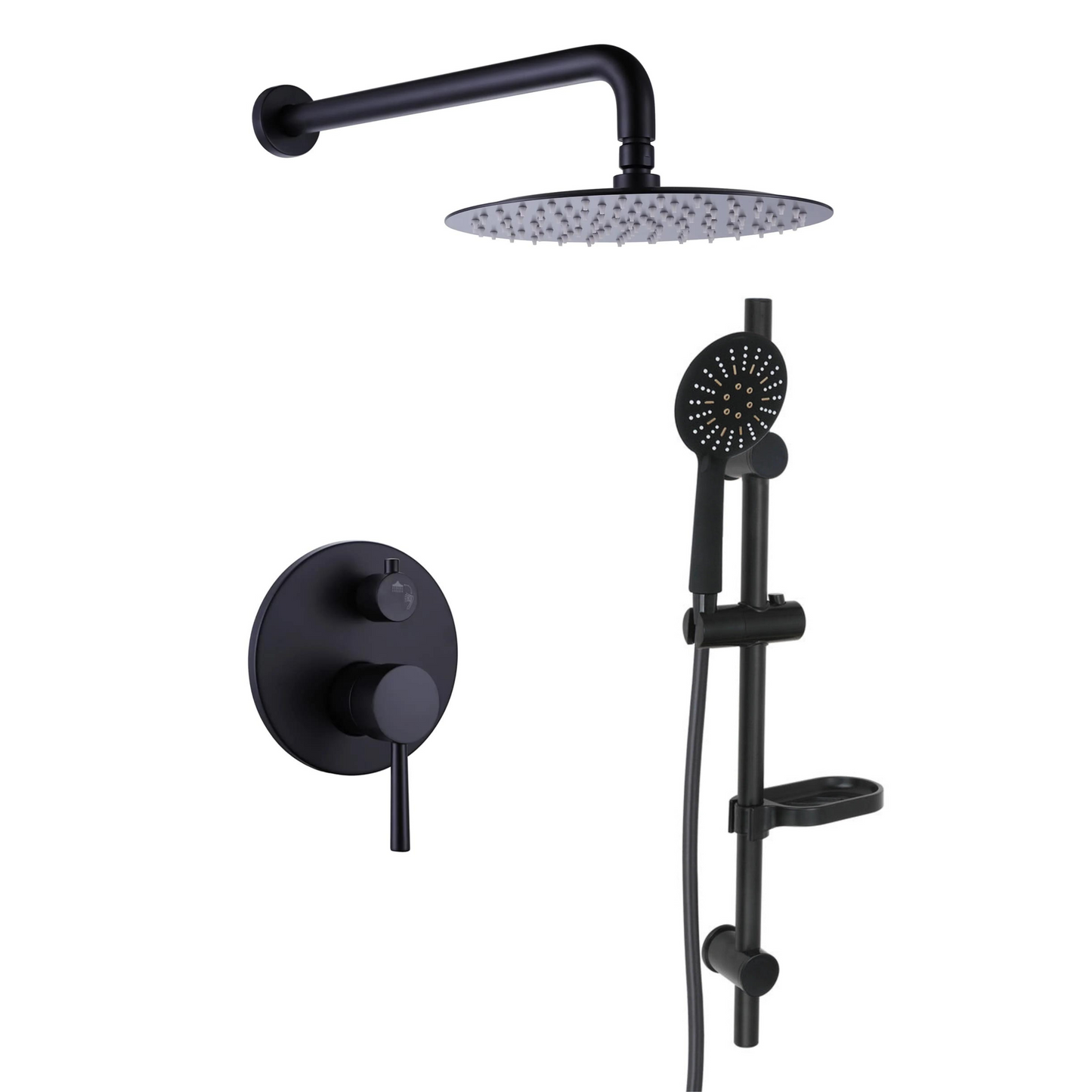 סט רחצה קומפלט שחור מט עגול 4 דרך