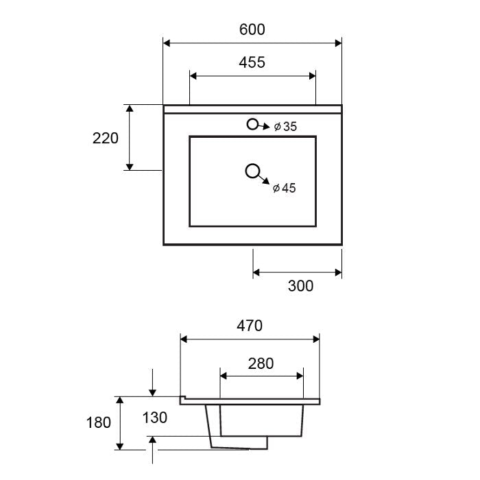 כיור שטוח שחור מט לארונות אמבטיה 60ס״מ