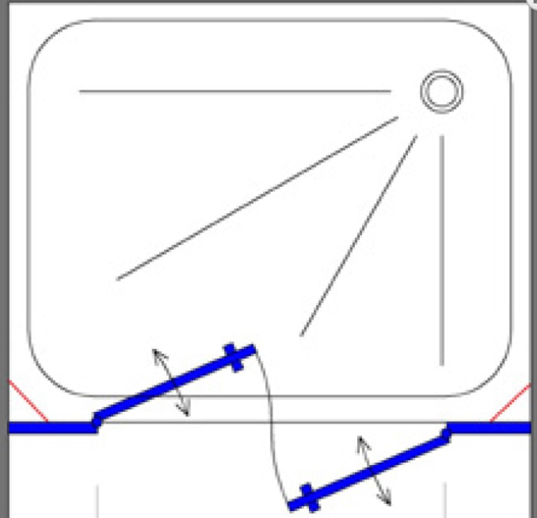 מקלחון חזית פרזול זהב מט, 2 דפנות קבועות ו 2 דלתות נפתחות פנימה והחוצה