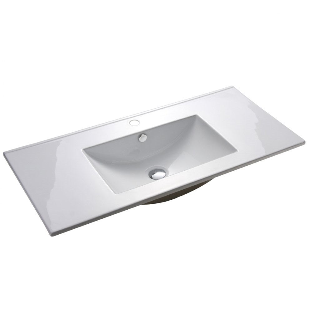 כיור משטח חרס לבן מבריק 100 ס״מ