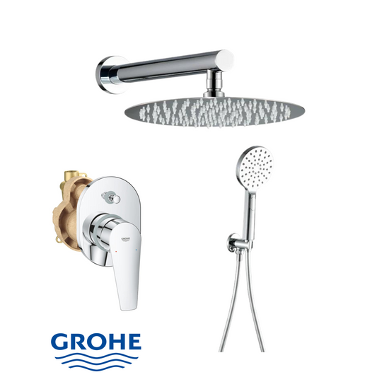 סט רחצה עגול ״ידית עגולה״ קומפלט כולל אינטרפוץ גרואה באו אדג’ ניקל מבריק GROHE