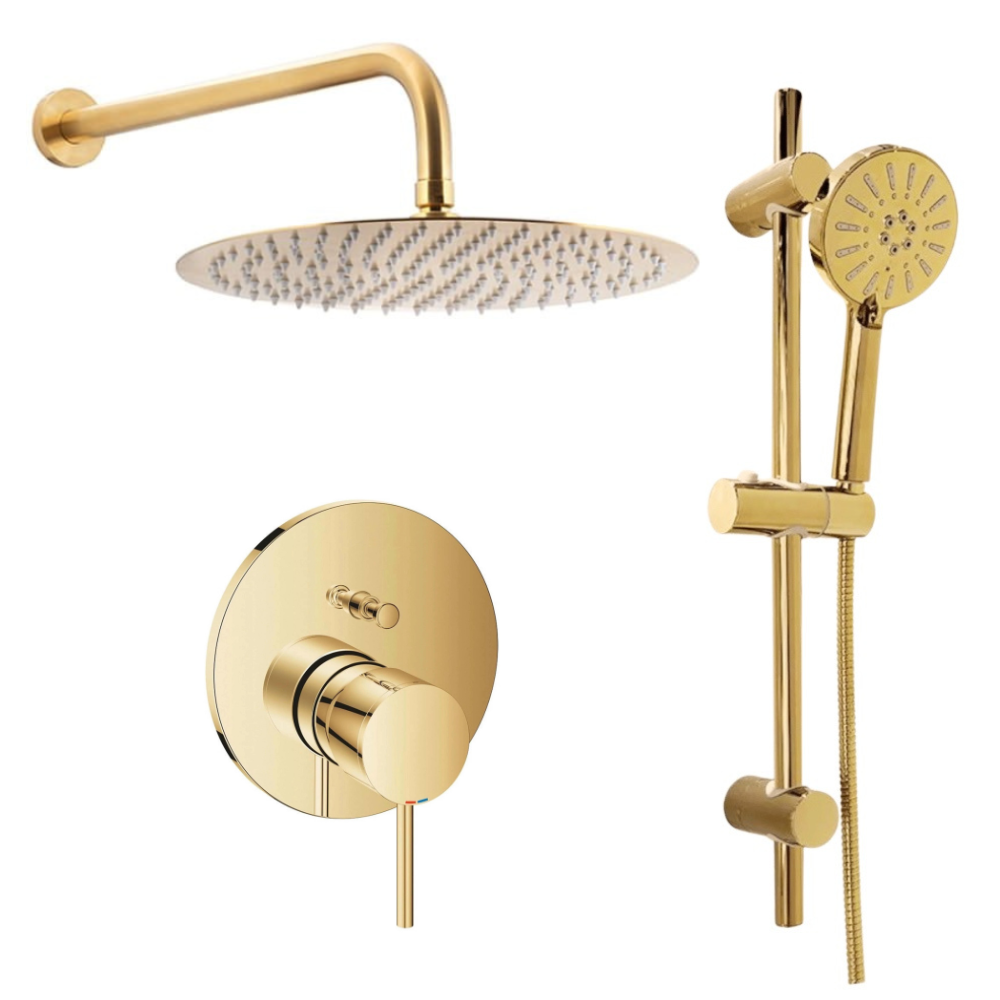 סט רחצה עגול זהב מבריק כולל מוט קומפלט