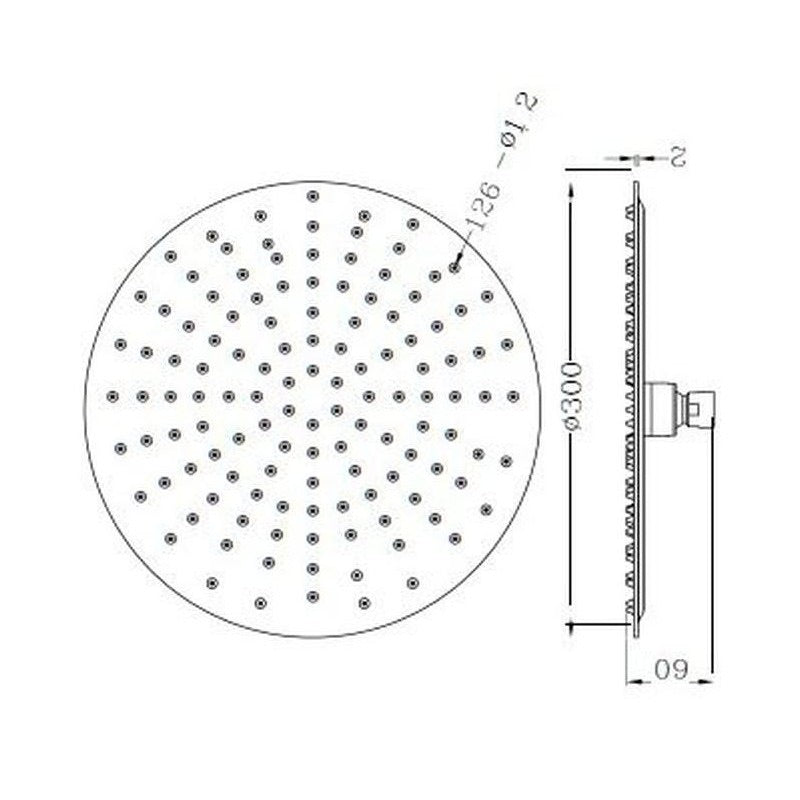 ראש מקלחת עגול דק במיוחד 30 ס״מ נירוסטה