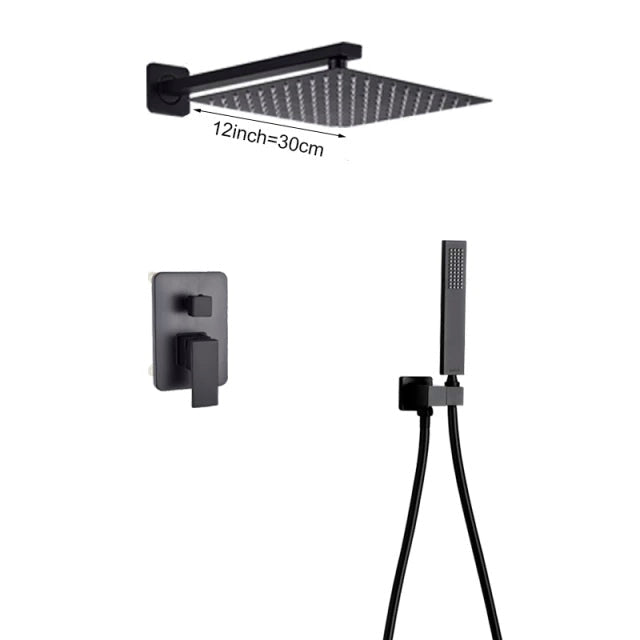 סט רחצה קומפלט שחור מט מרובע 4 דרך 30 ס״מ