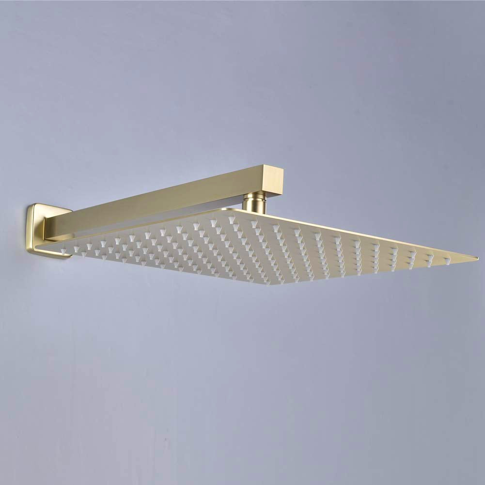 ראש מקלחת וזרוע זהב מוברש 25 ס״מ