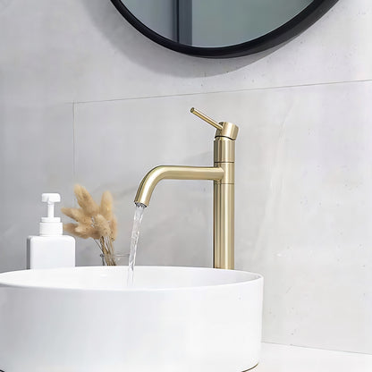 ברז פרח יוקרתי גבוה לכיור מונח זהב מוברש דגם CLASS מבית HOCHWASSER ציפוי PVD