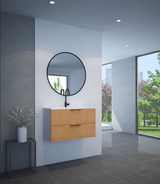 ארון אמבטיה עץ מלא מעוצב תלוי פסים דגם ערין
