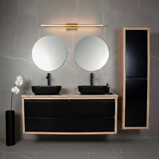 ארון אמבטיה יוקרתי תלוי בשילוב עץ אלון דגם מדריד MADRID