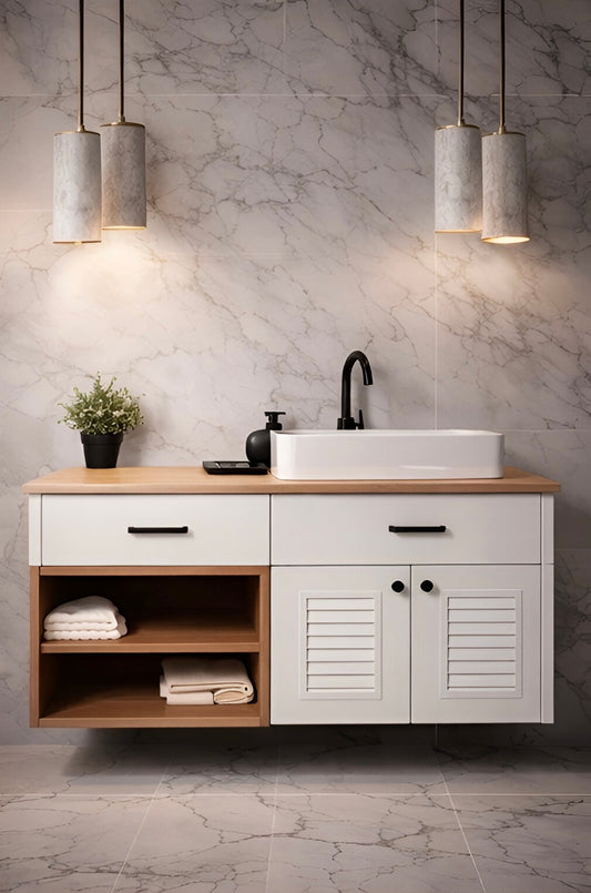 ארון אמבטיה תלוי משולב עץ מלא דגם אופיר OFIR