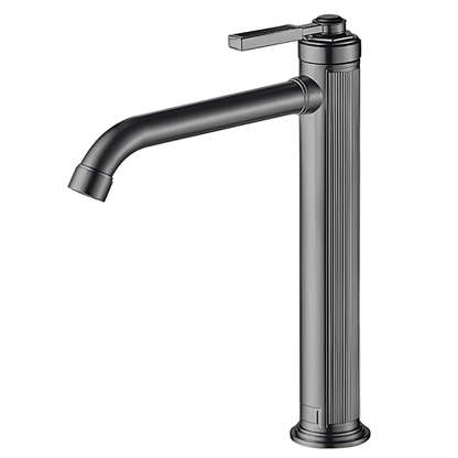 ברז פרח גבוה לכיור מונח אפור גרפיט מוברש חריצים דגם PREAL ציפוי PVD