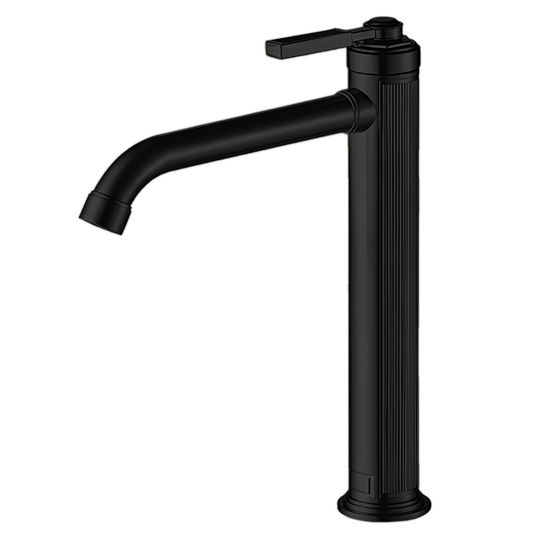 ברז פרח גבוה לכיור מונח שחור מט חריצים דגם PREAL