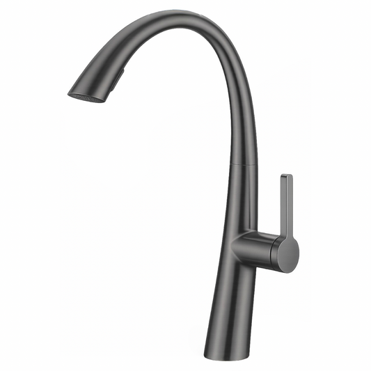 ברז מטבח נשלף 2 מצבי זרימה אפור גרפיט מוברש דגם AURA ציפוי PVD