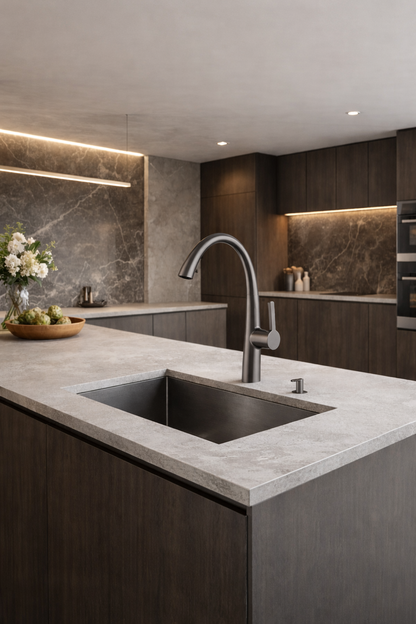 ברז מטבח נשלף 2 מצבי זרימה אפור גרפיט מוברש דגם AURA ציפוי PVD