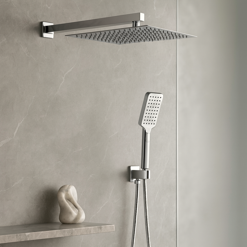 סט רחצה 5 חלקים ניקל מבריק מרובע 25 ס״מ TOP