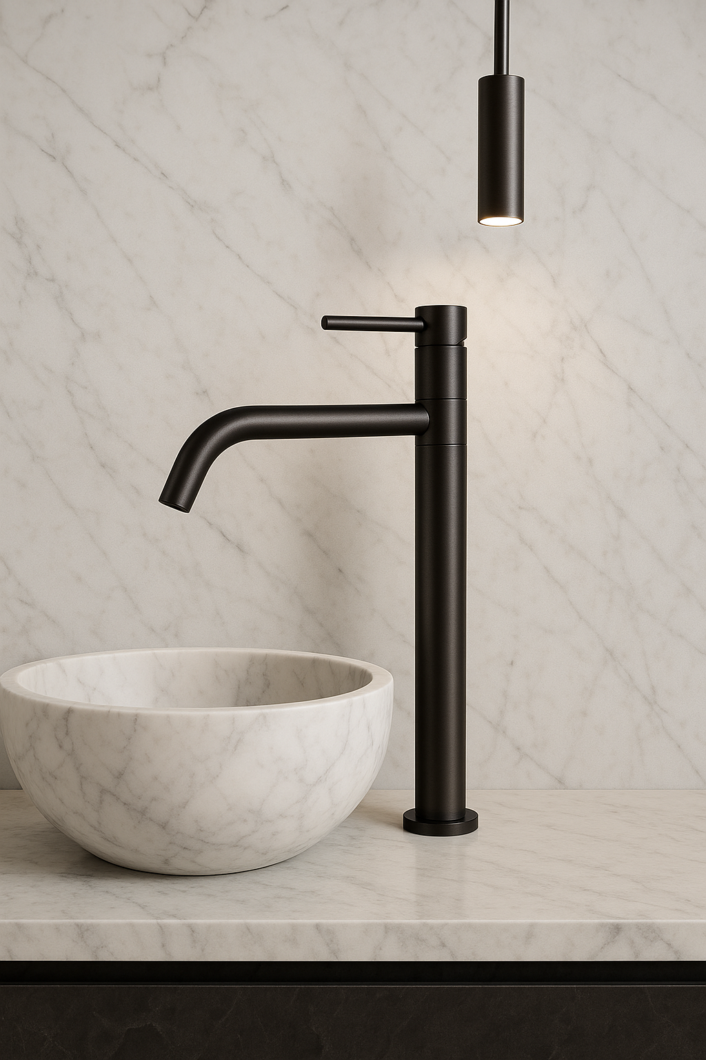 ברז פרח יוקרתי גבוה לכיור מונח שחור מט דגם CLASS מבית HOCHWASSER ציפוי PVD