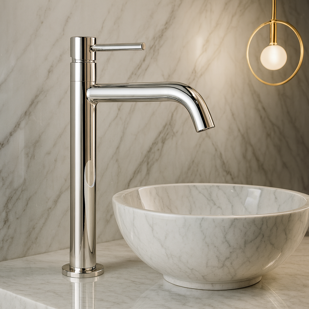 ברז פרח גבוה לכיור מונח ניקל מבריק דגם BM מבית AB