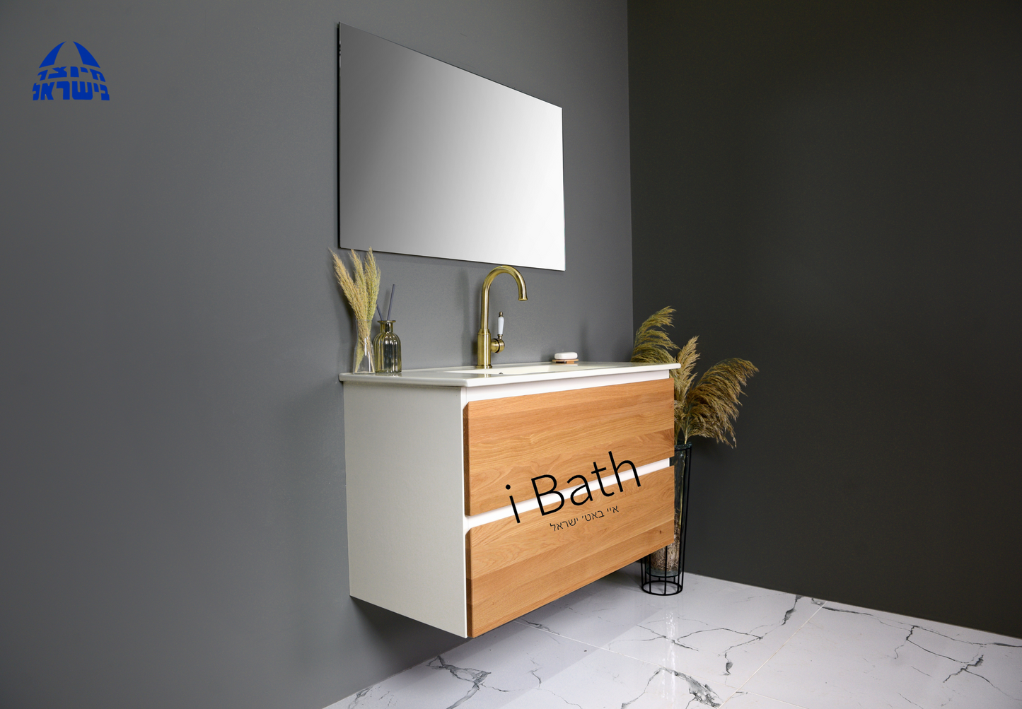 ארון אמבטיה תלוי מגירות עץ מלא דגם פריז