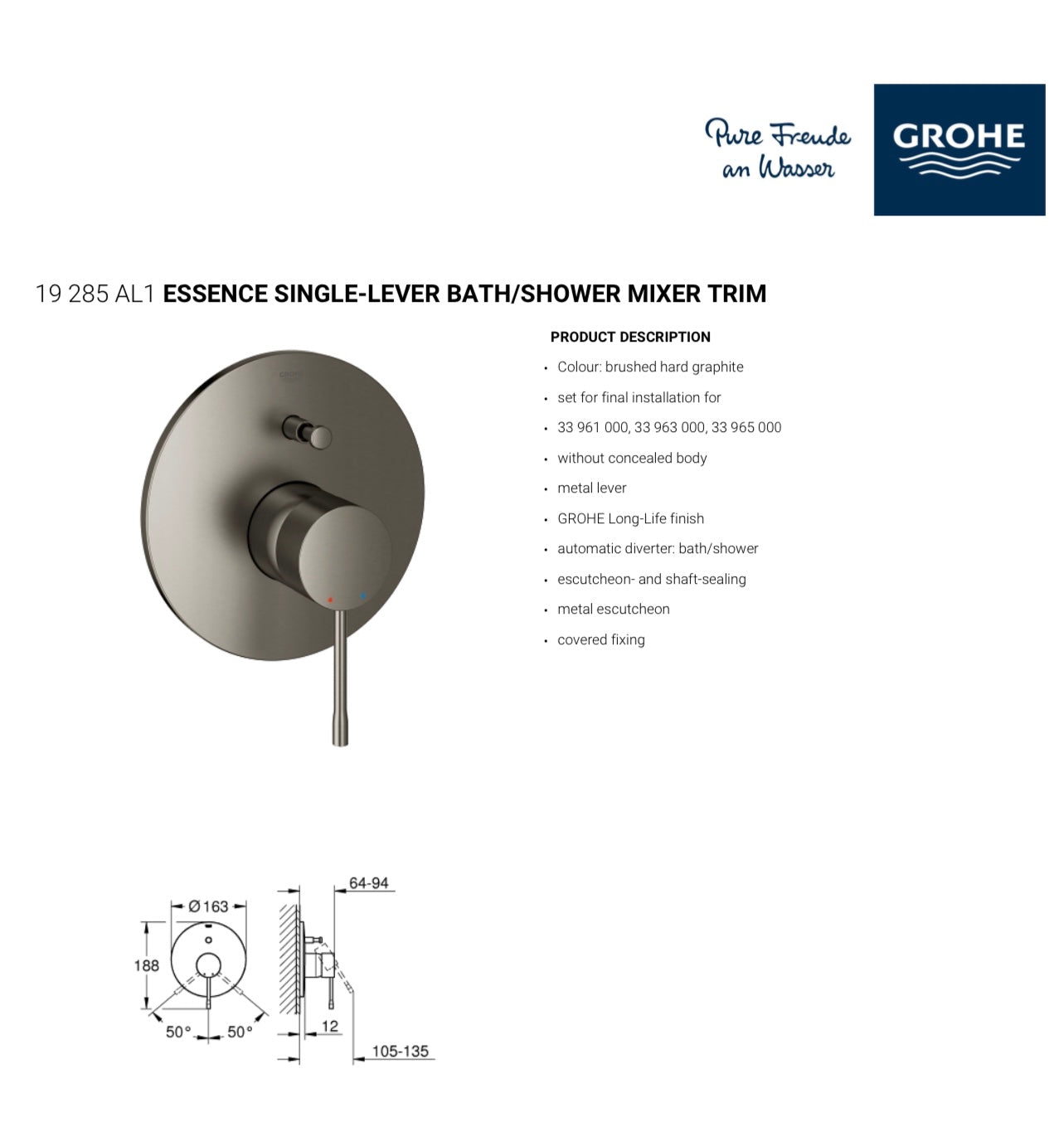 כיסוי חיצוני 4 דרך גרואה 19285GN1 ESSENCE גרפיט מוברש GROHE