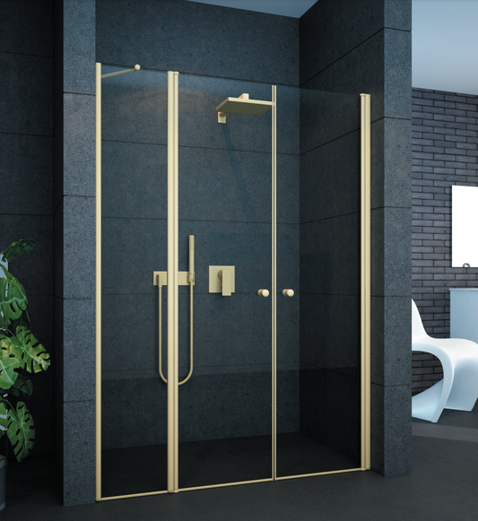 מקלחון חזית שתי דלתות וקבוע פרזול זהב מט זכוכית שקופה
