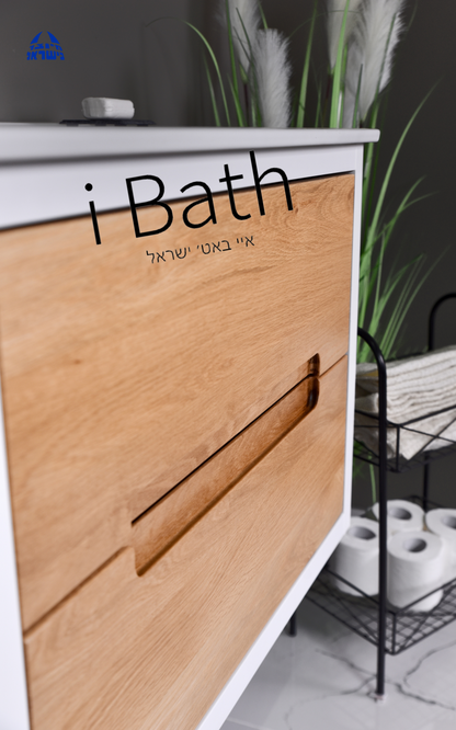 ארון אמבטיה תלוי בשילוב עץ מלא דגם ריו