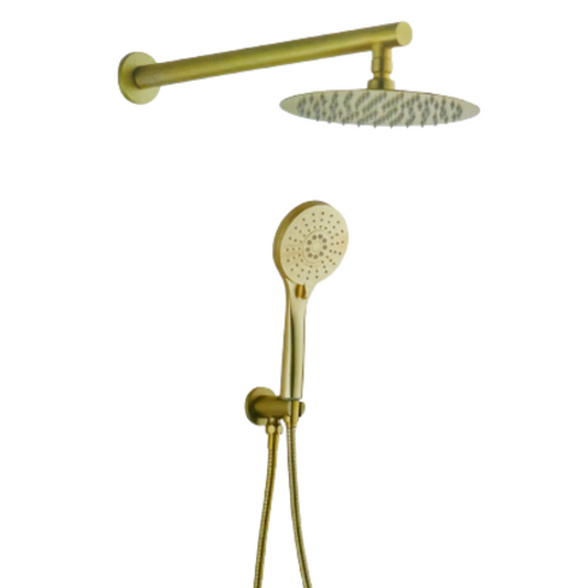 סט מקלחת עגול זהב מוברש קומפלט דגם אטלס